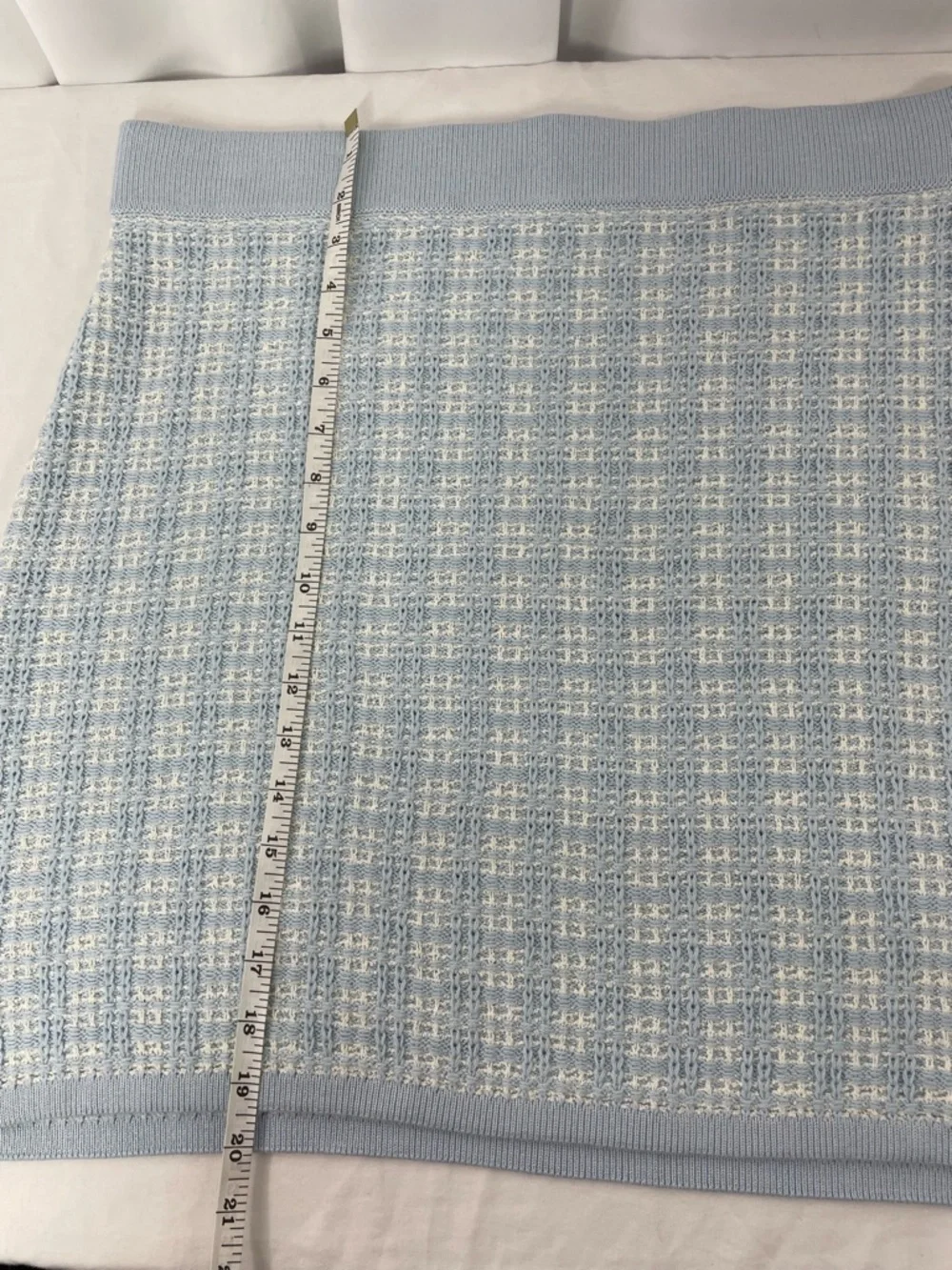 Free Assembly Blue Tweed Knit Skirt XL | A-Line Mini Textured Boucle Preppy Chic